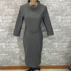 MUXXN Grey 1950s Vintage 3/4 Sleeve Elegant Collar Belted Dress